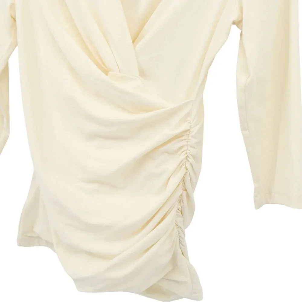 Peruvian Connection Ivory Faux Wrap Cyprus Ruched V-Neck Pima Cotton Top S M - Picture 3 of 6
